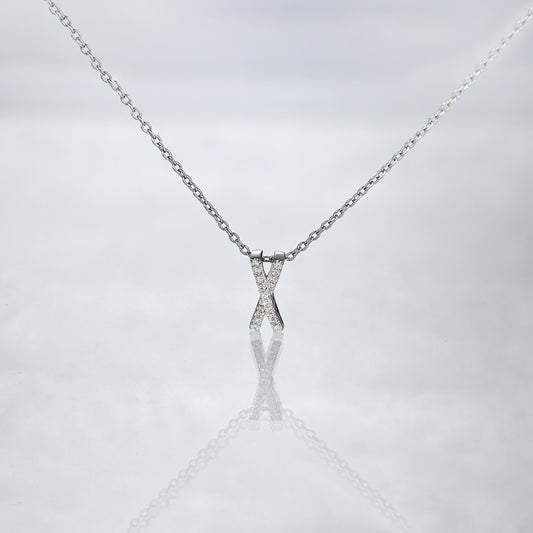 18K White Gold Initial X Double Diamond Necklace