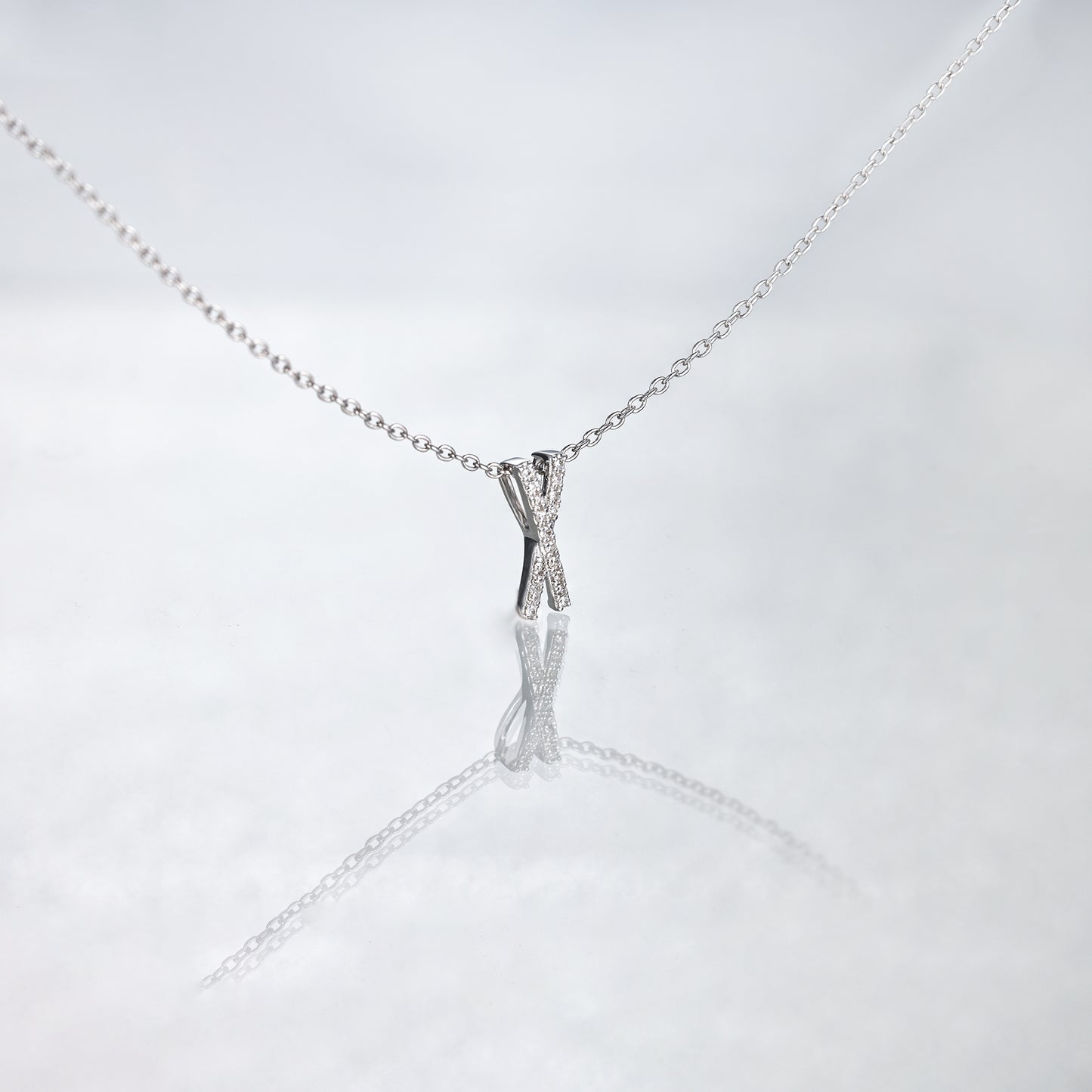 18K White Gold Initial X Double Diamond Necklace