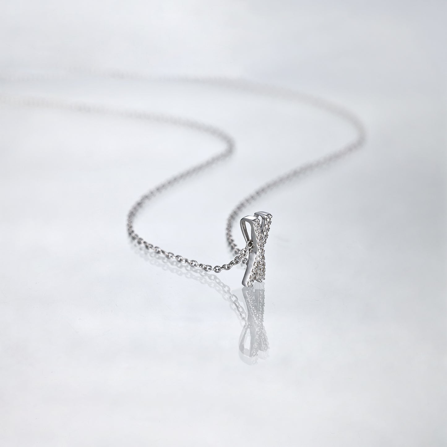 18K White Gold Initial X Double Diamond Necklace