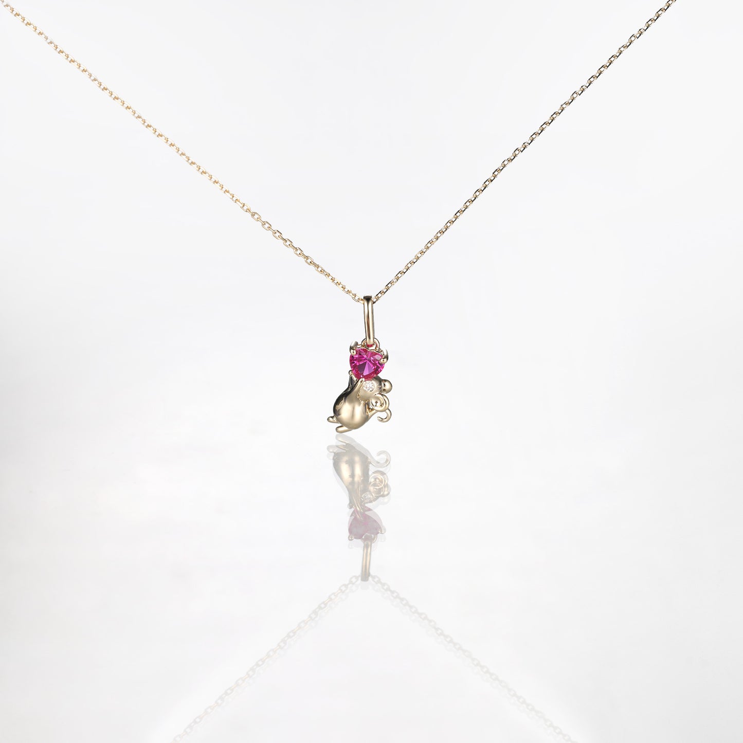 Heart Ruby Mouse Necklace