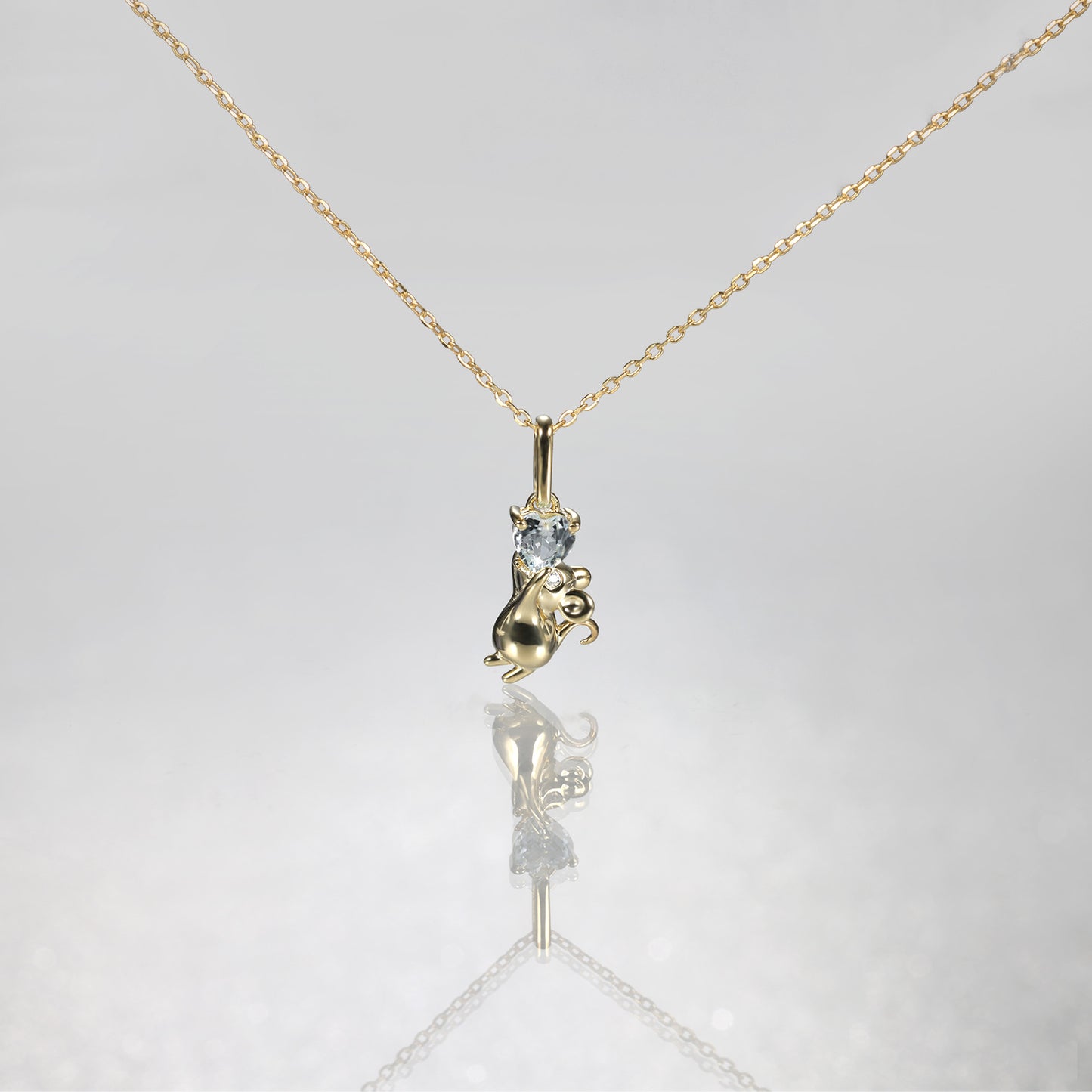 Heart Sky Blue Topaz Mouse Necklace