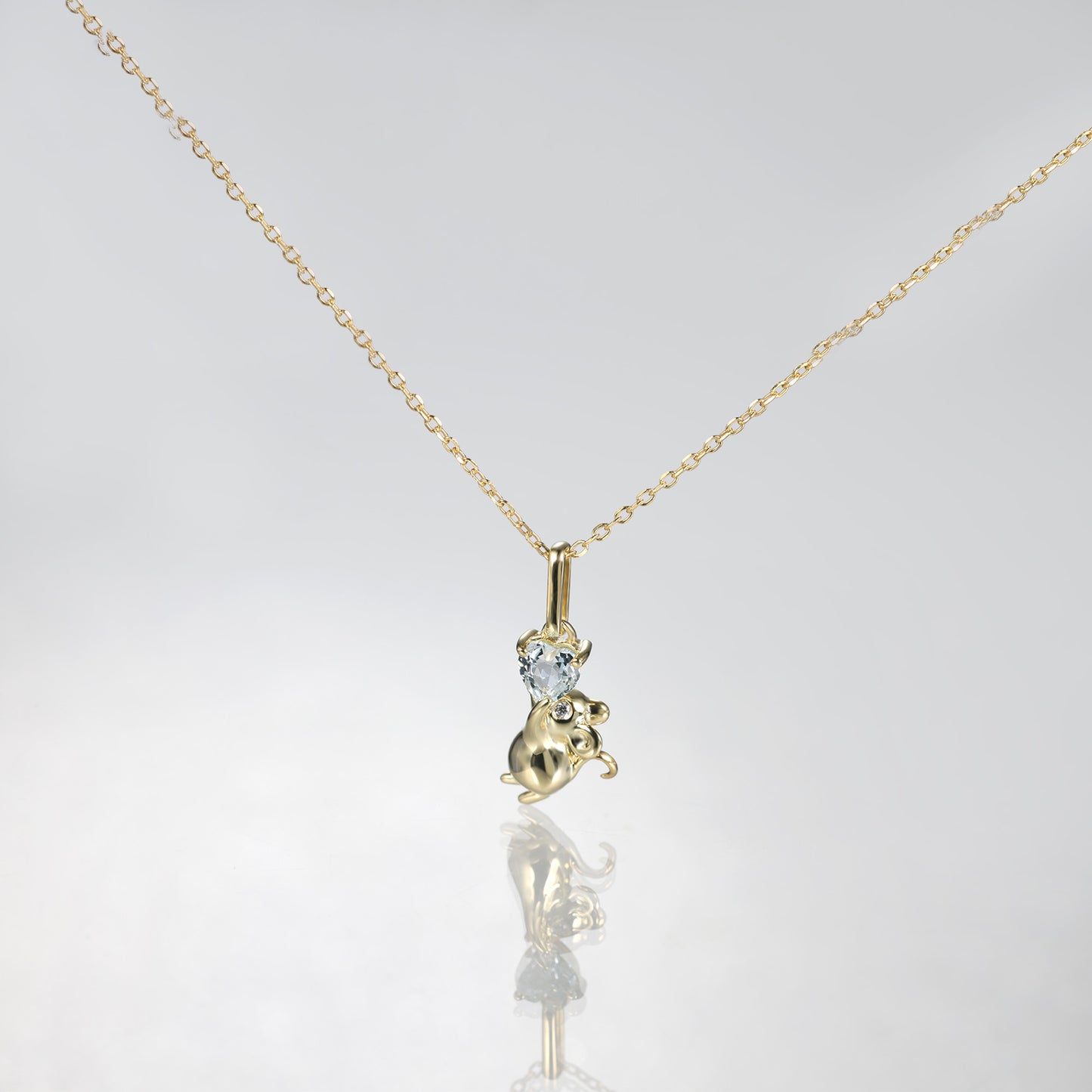 Heart Sky Blue Topaz Mouse Necklace
