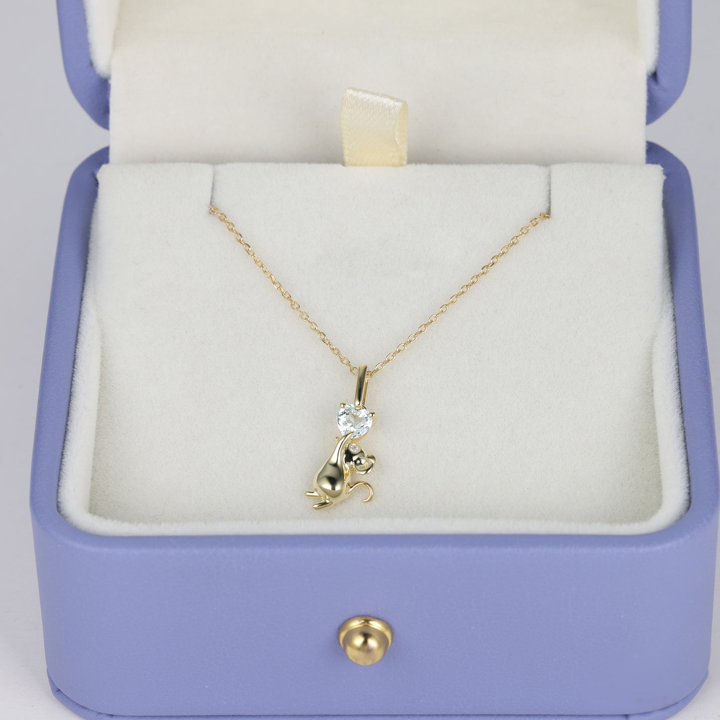 Heart Sky Blue Topaz Mouse Necklace