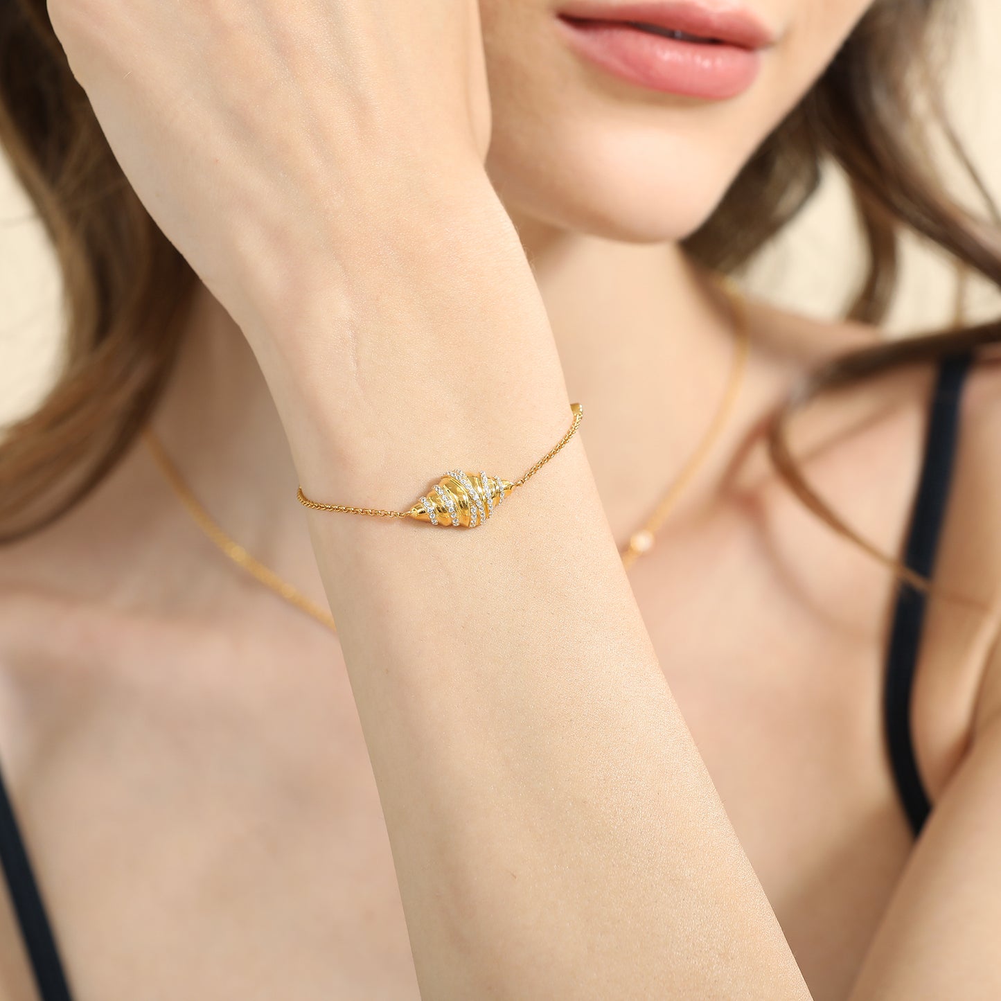 14K Gold Croissant Diamond Bracelet