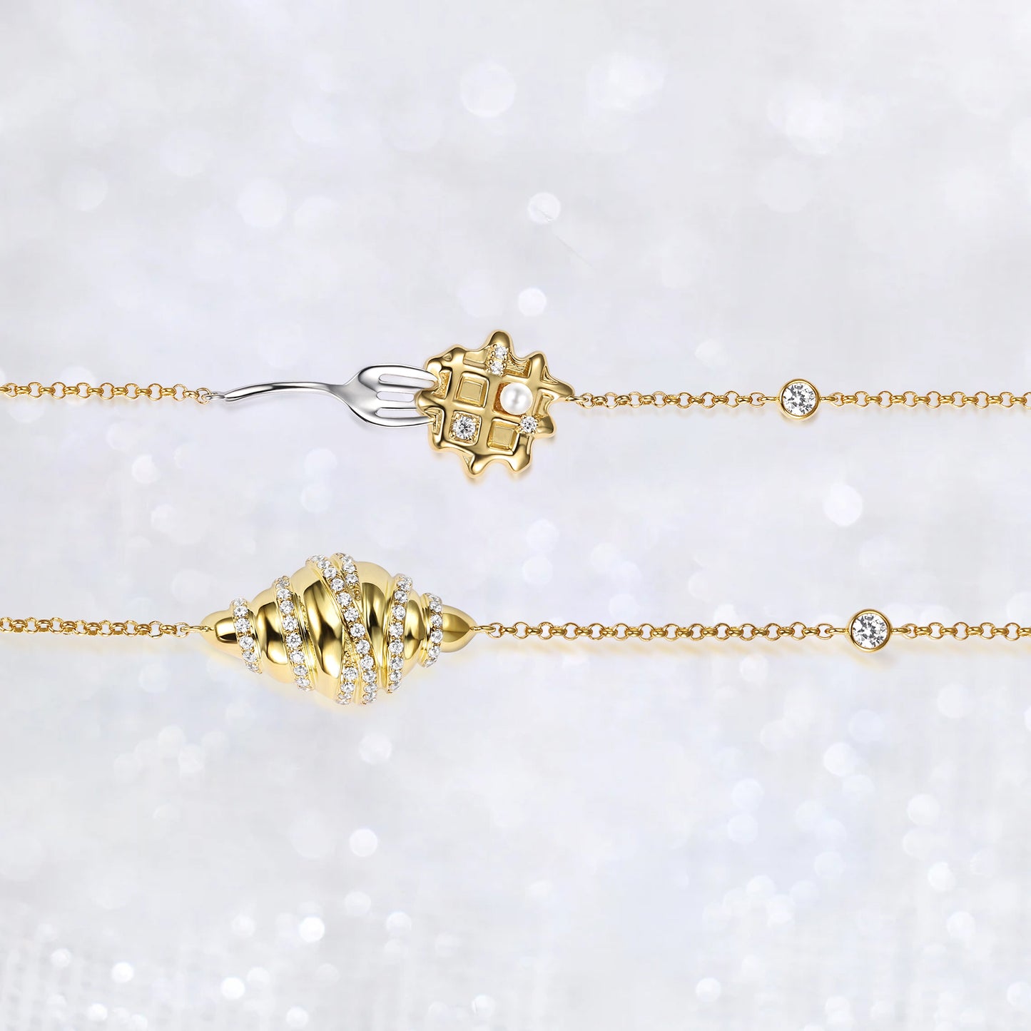14K Gold Croissant Diamond Bracelet