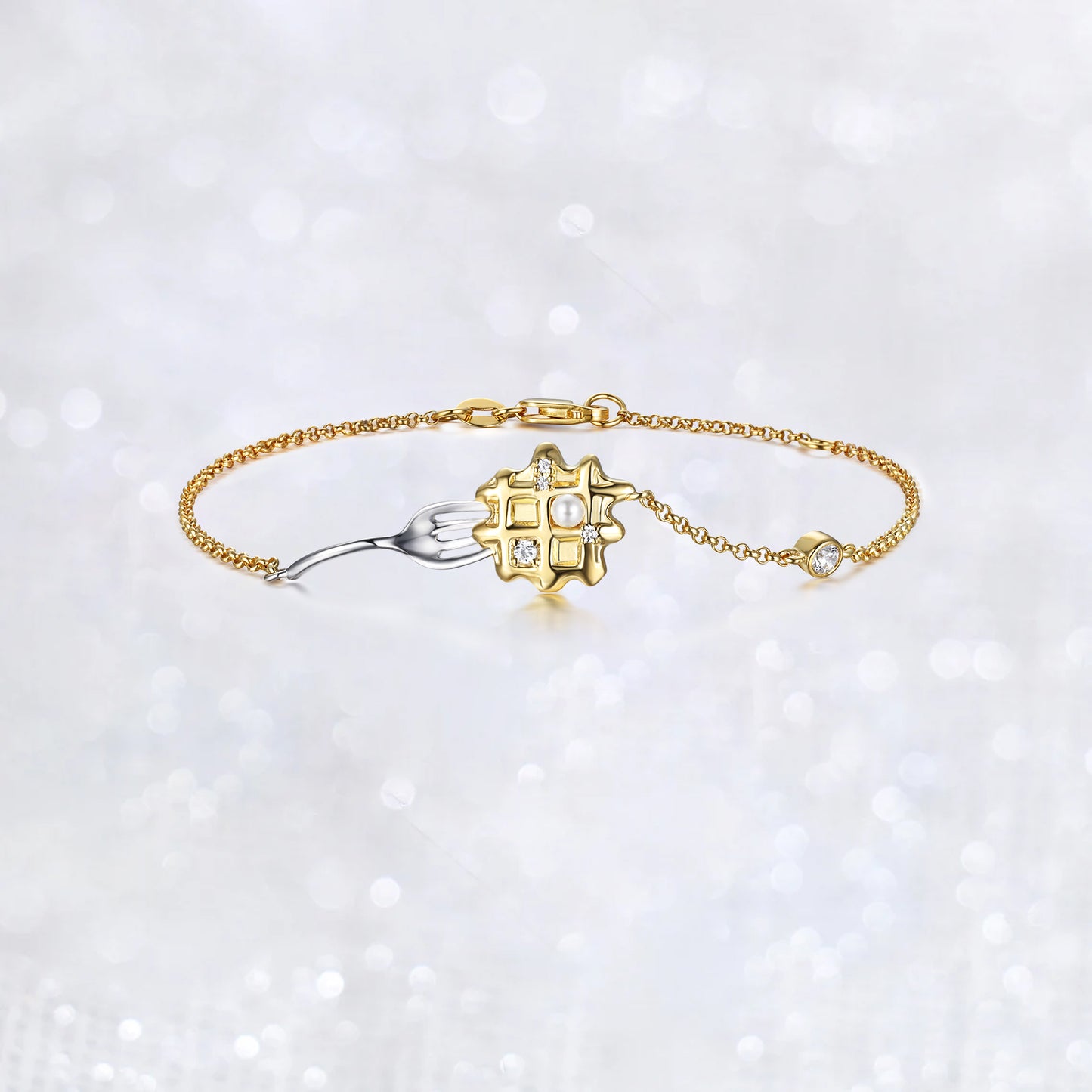 Pearl Diamonds Waffles Fork Bracelet