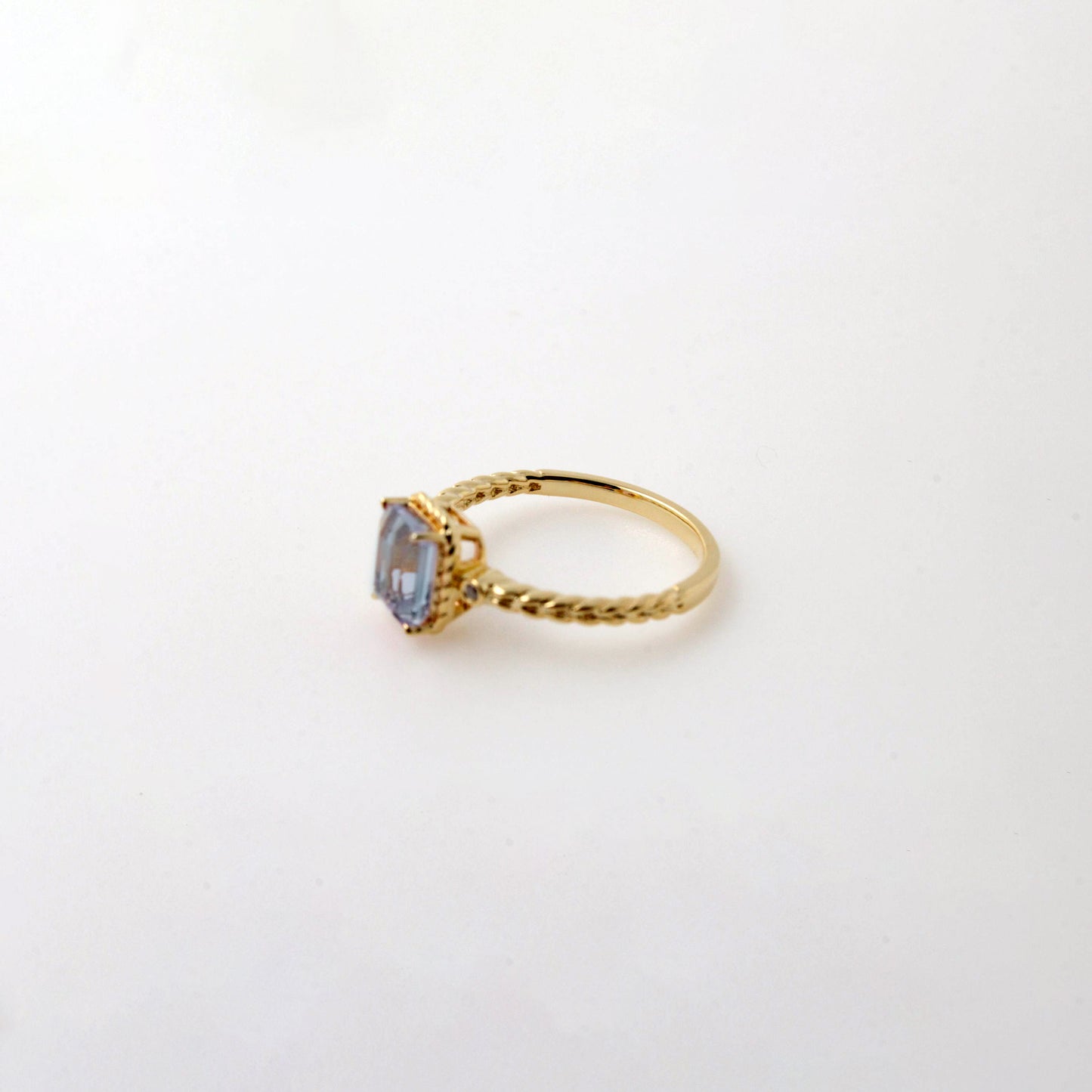 Emerald Cut Swiss Blue Topaz Twist Ring