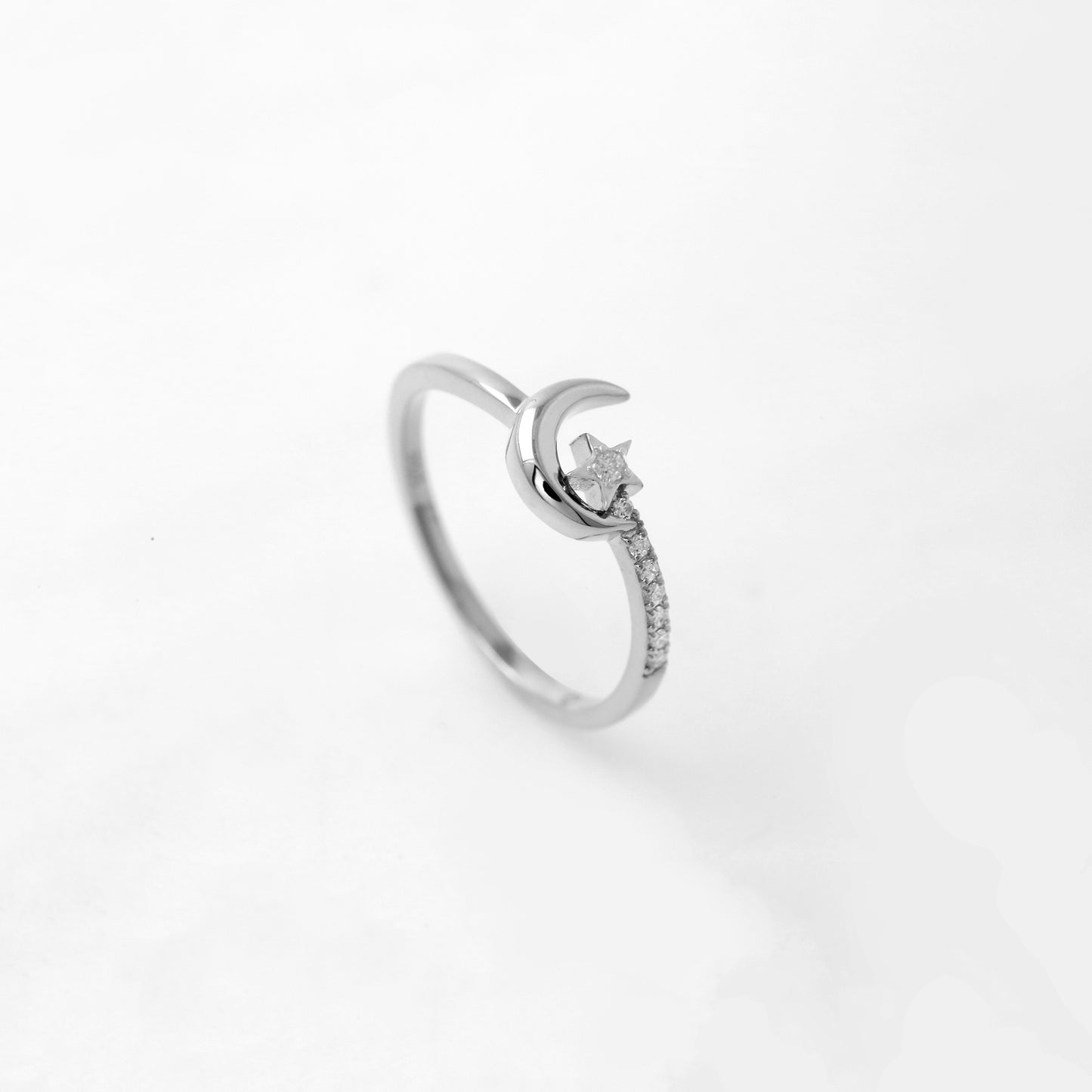 Crescent Moon Star Diamond Ring