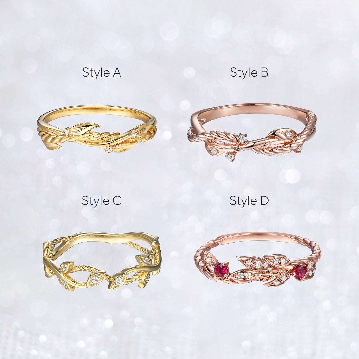 Gold Diamond Tree Branch Stackable Ring