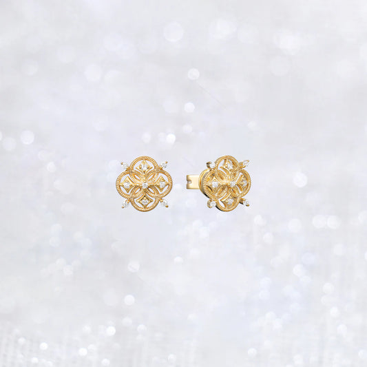 14K Gold Gothic Vintage Clover Shape Earrings