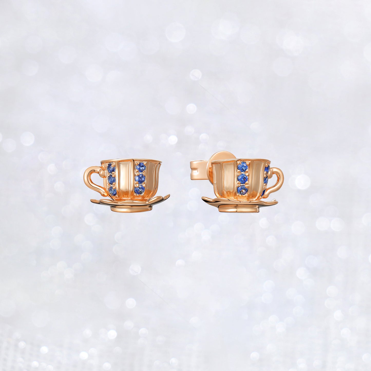 Round Blue Gemstone Cute Tea Cup Stud