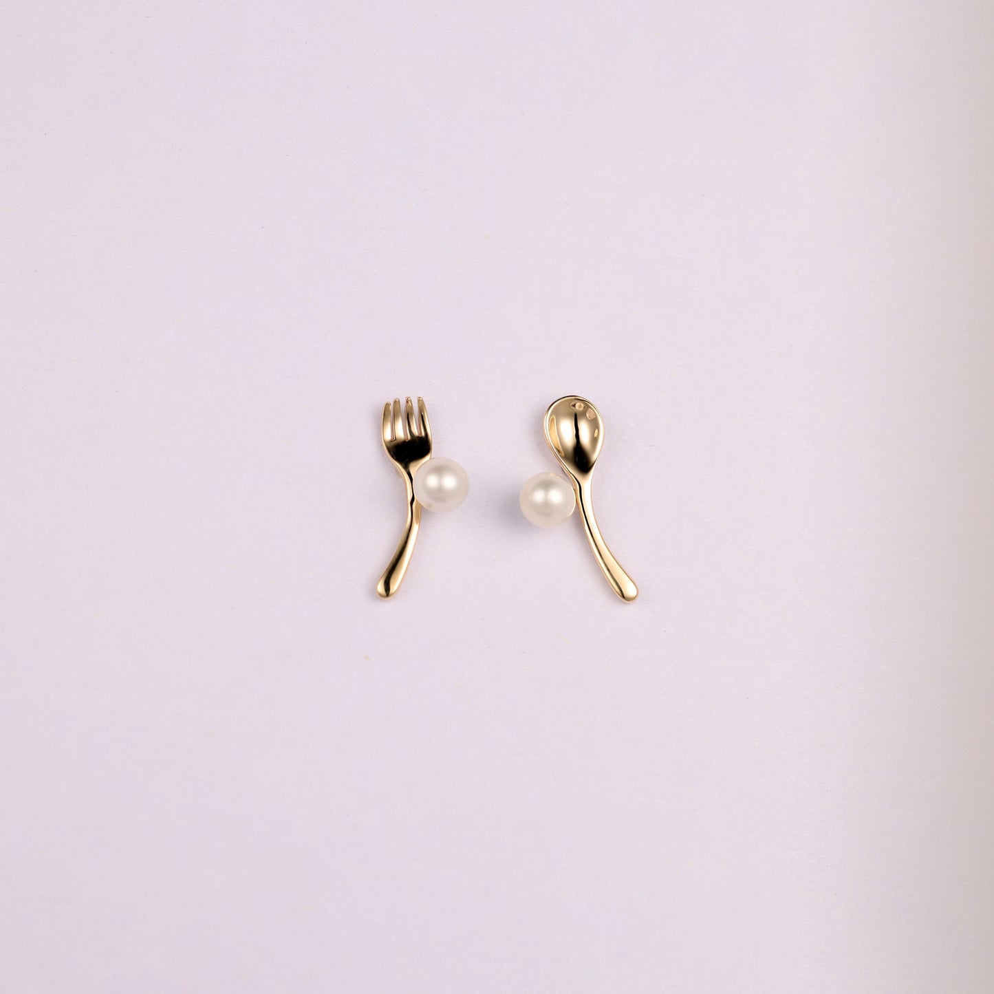 Mismatched Fork Spoon Pearl Earrings