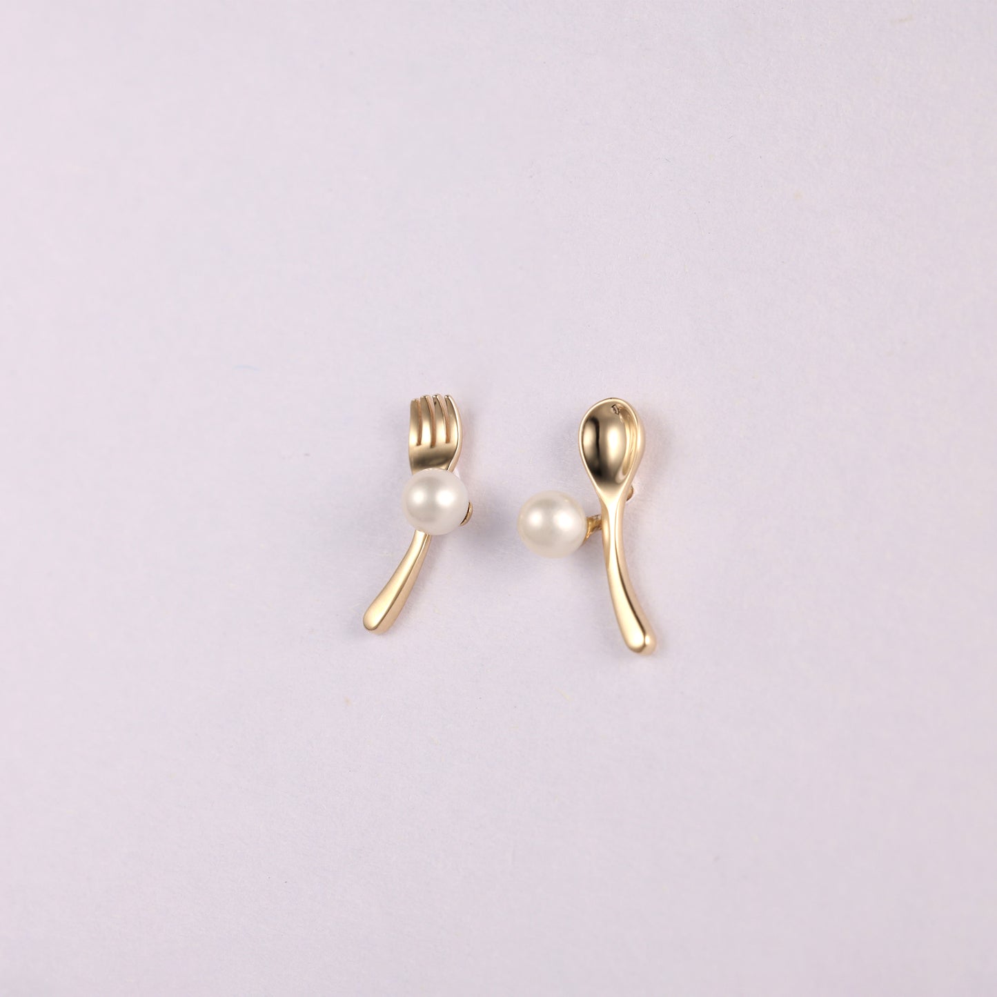 Mismatched Fork Spoon Pearl Earrings