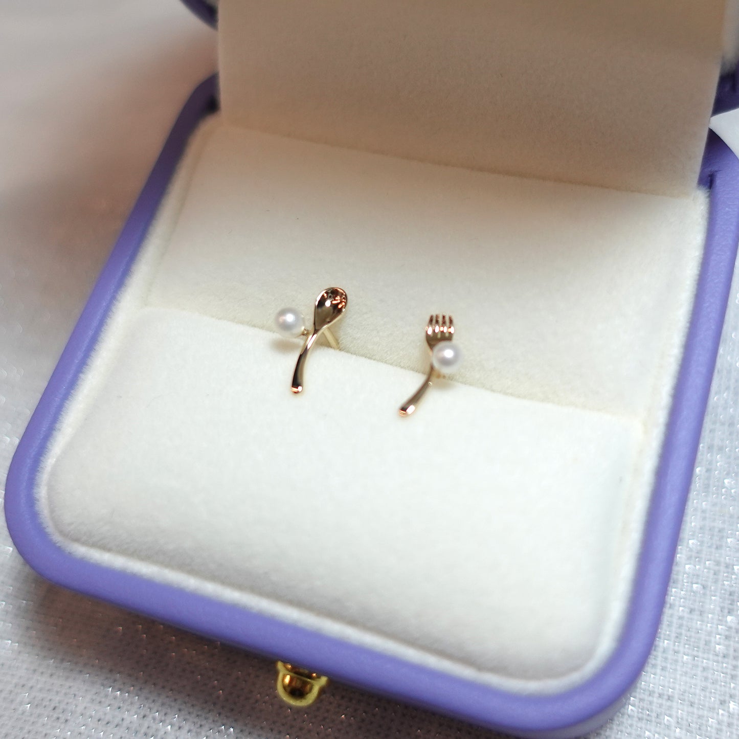 Mismatched Fork Spoon Pearl Earrings