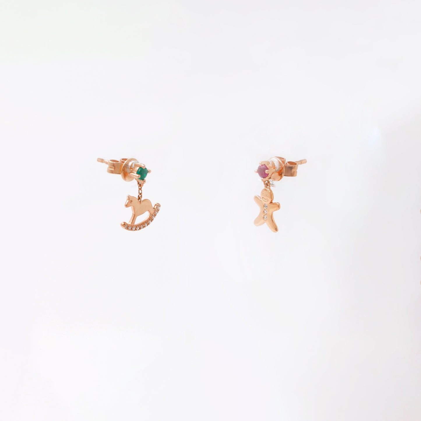 Emerald Ruby Gingerbread Man Earrings