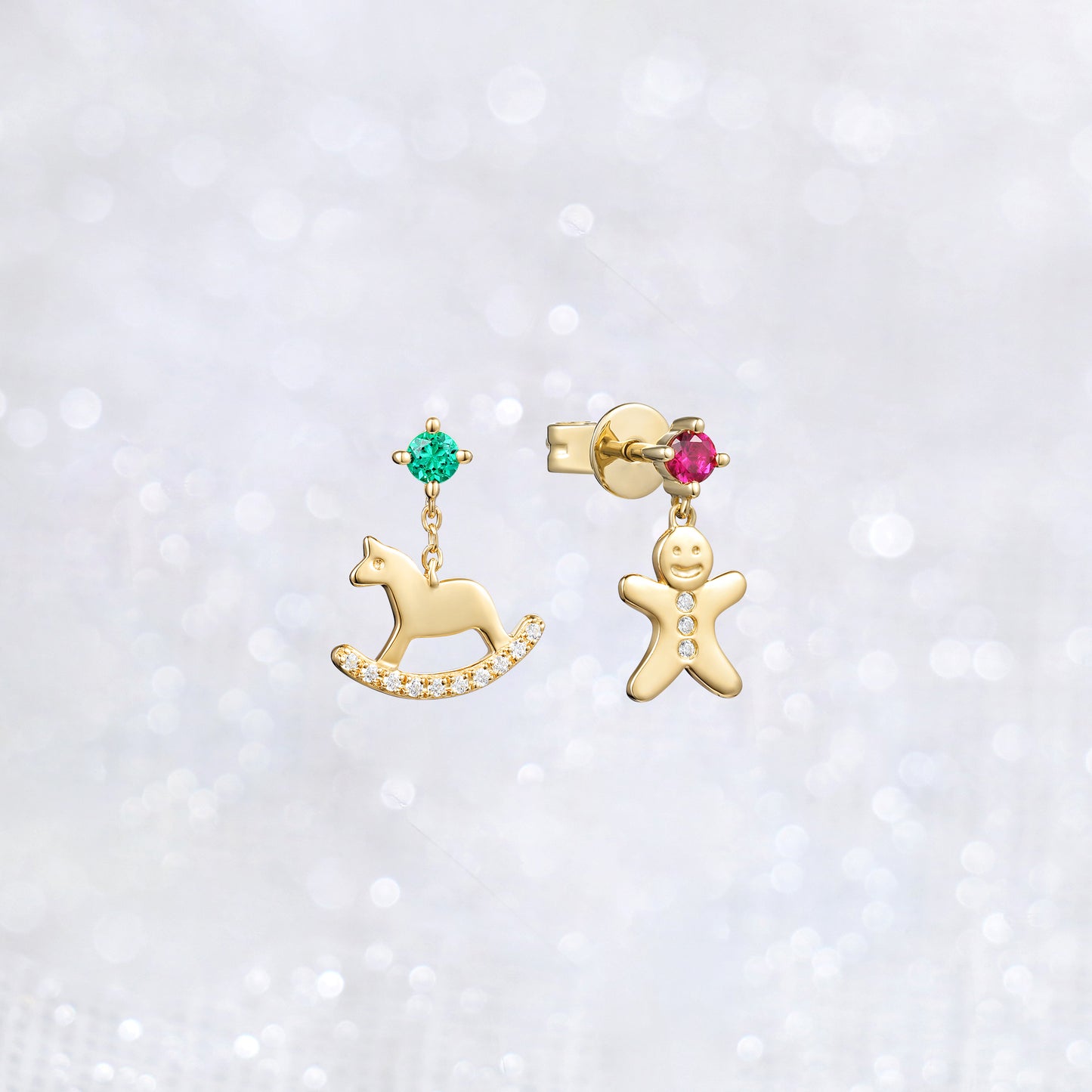 Emerald Ruby Gingerbread Man Earrings