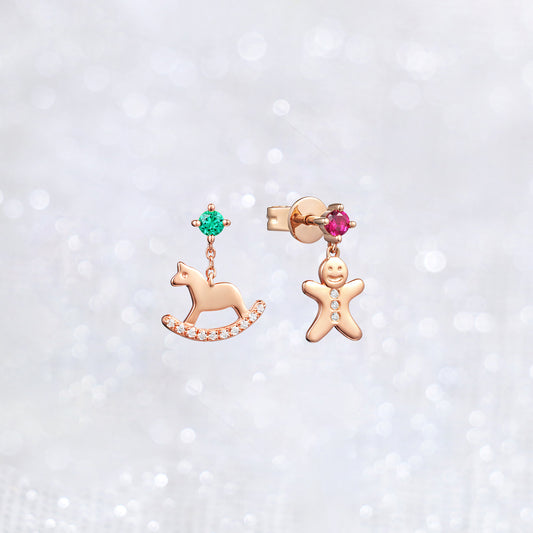 Emerald Ruby Gingerbread Man Earrings