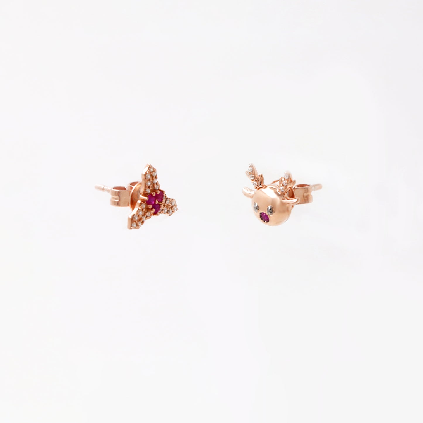 Rose Gold Ruby Christmas Leaf Reindeer Stud