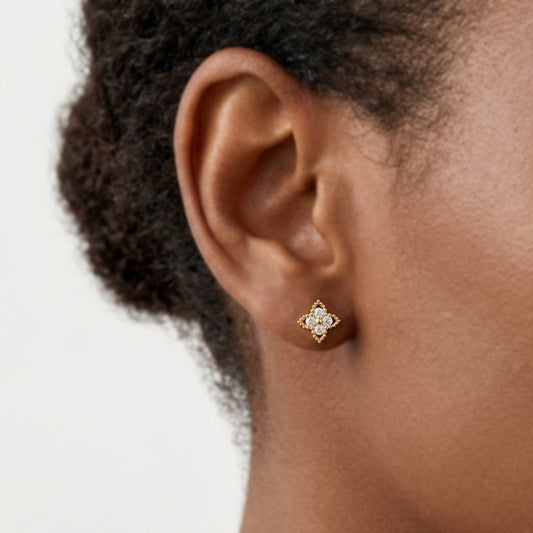 Diamond Sharp Flower Milgrain Earrings