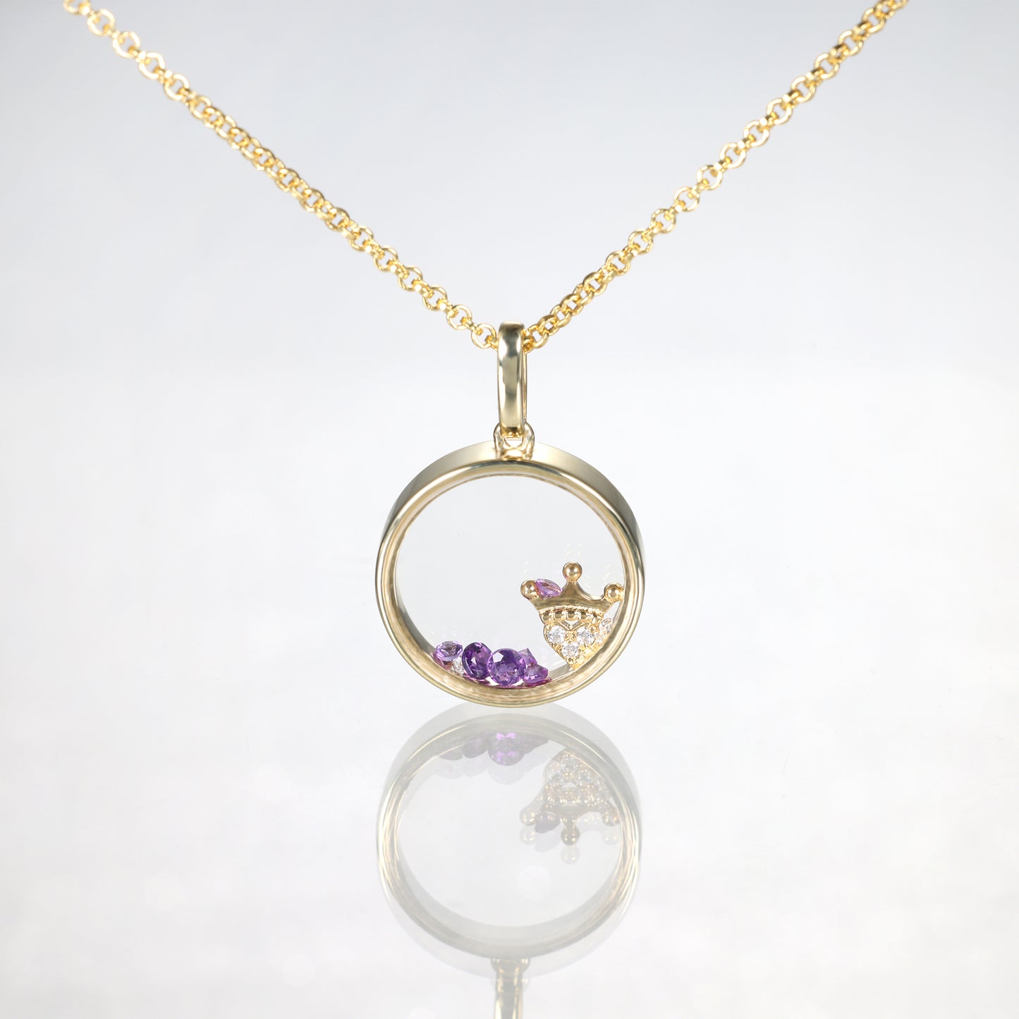Queen Amethyst Glass Locket Necklace