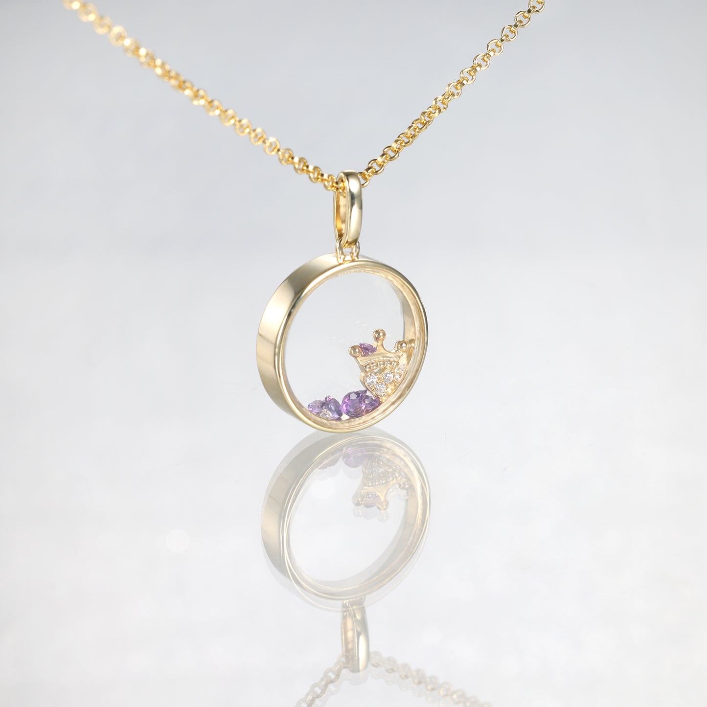 Queen Amethyst Glass Locket Necklace