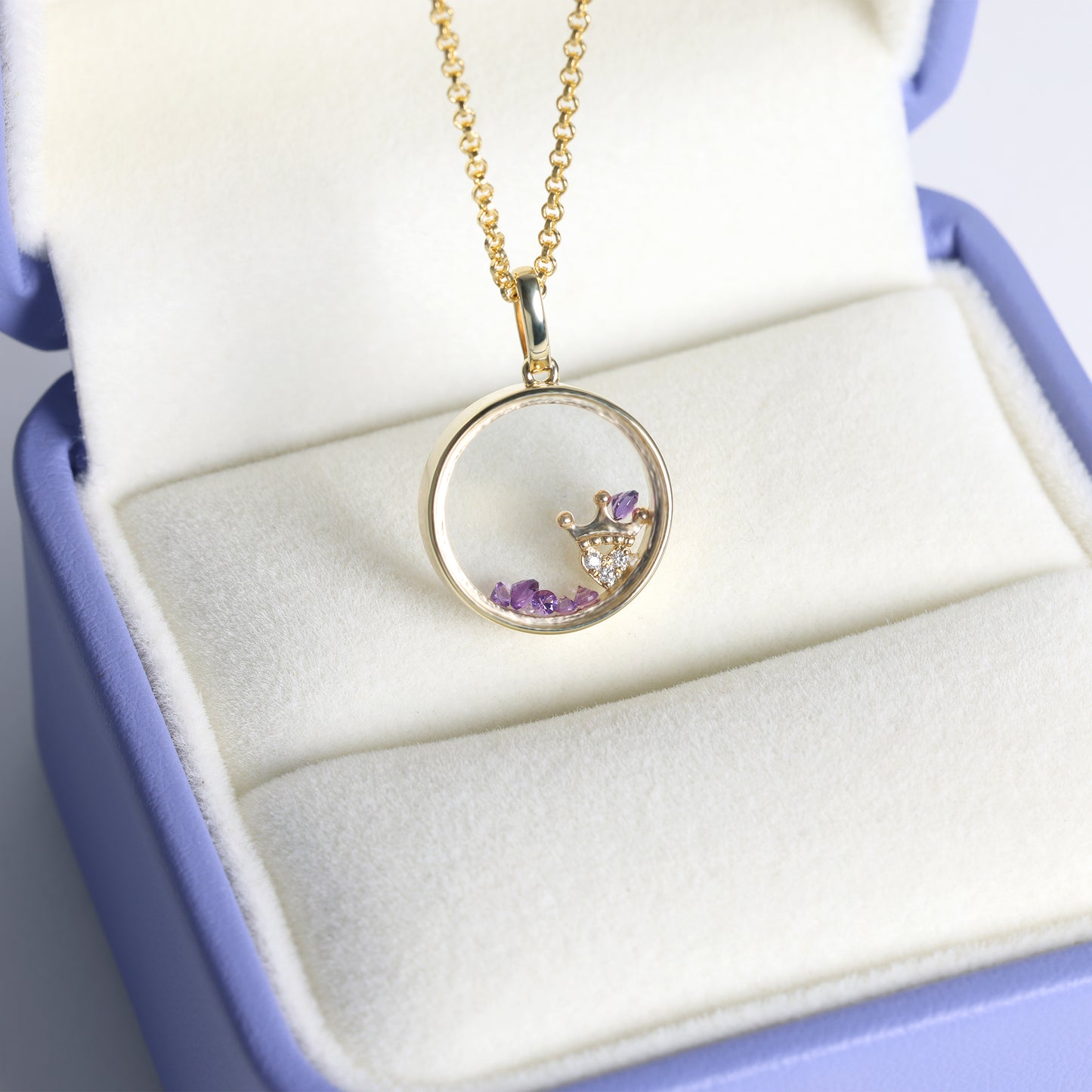 Queen Amethyst Glass Locket Necklace