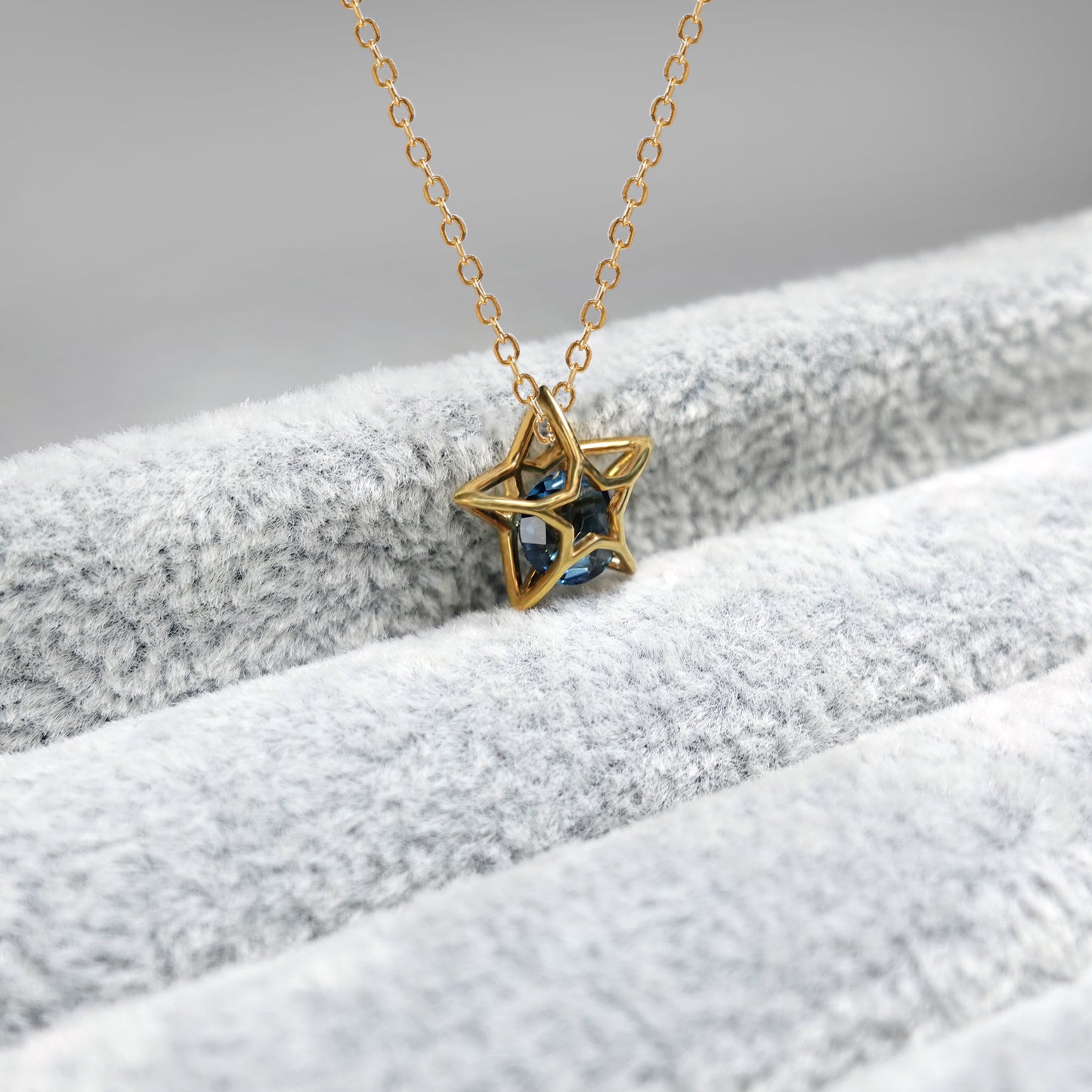 Blue Topaz 3D Cube Star Pendant