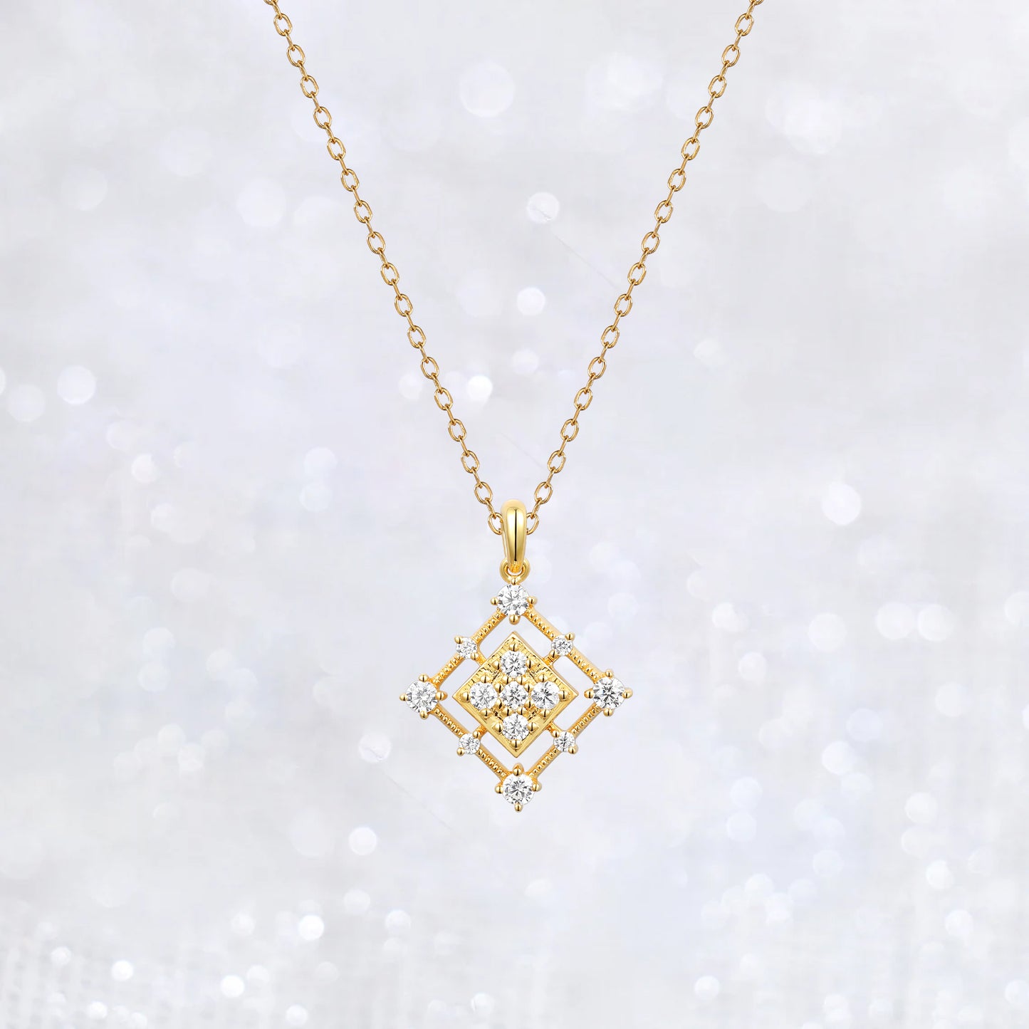 14K Gold Gothic Vintage Rhombus Necklace