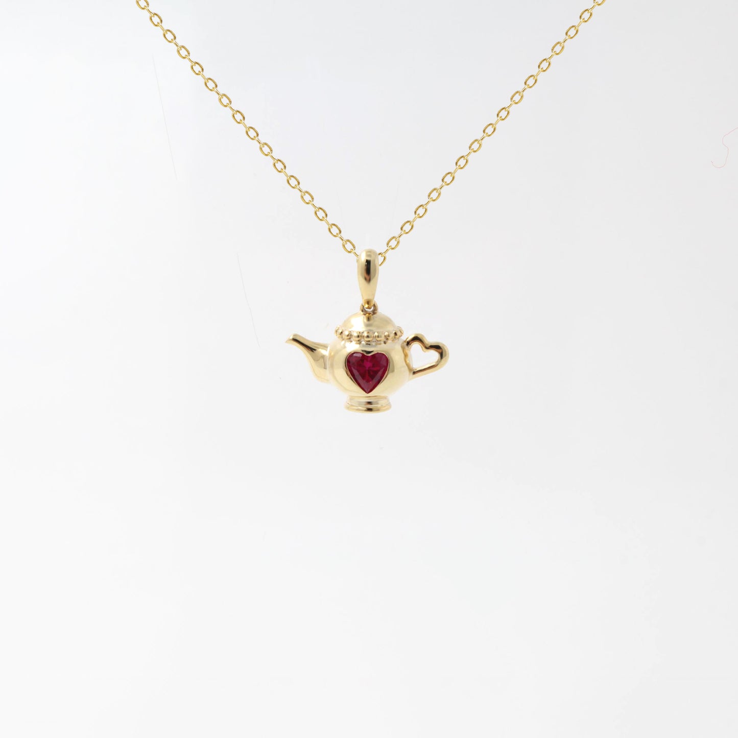 Cute Tea Pot Heart Ruby Necklace