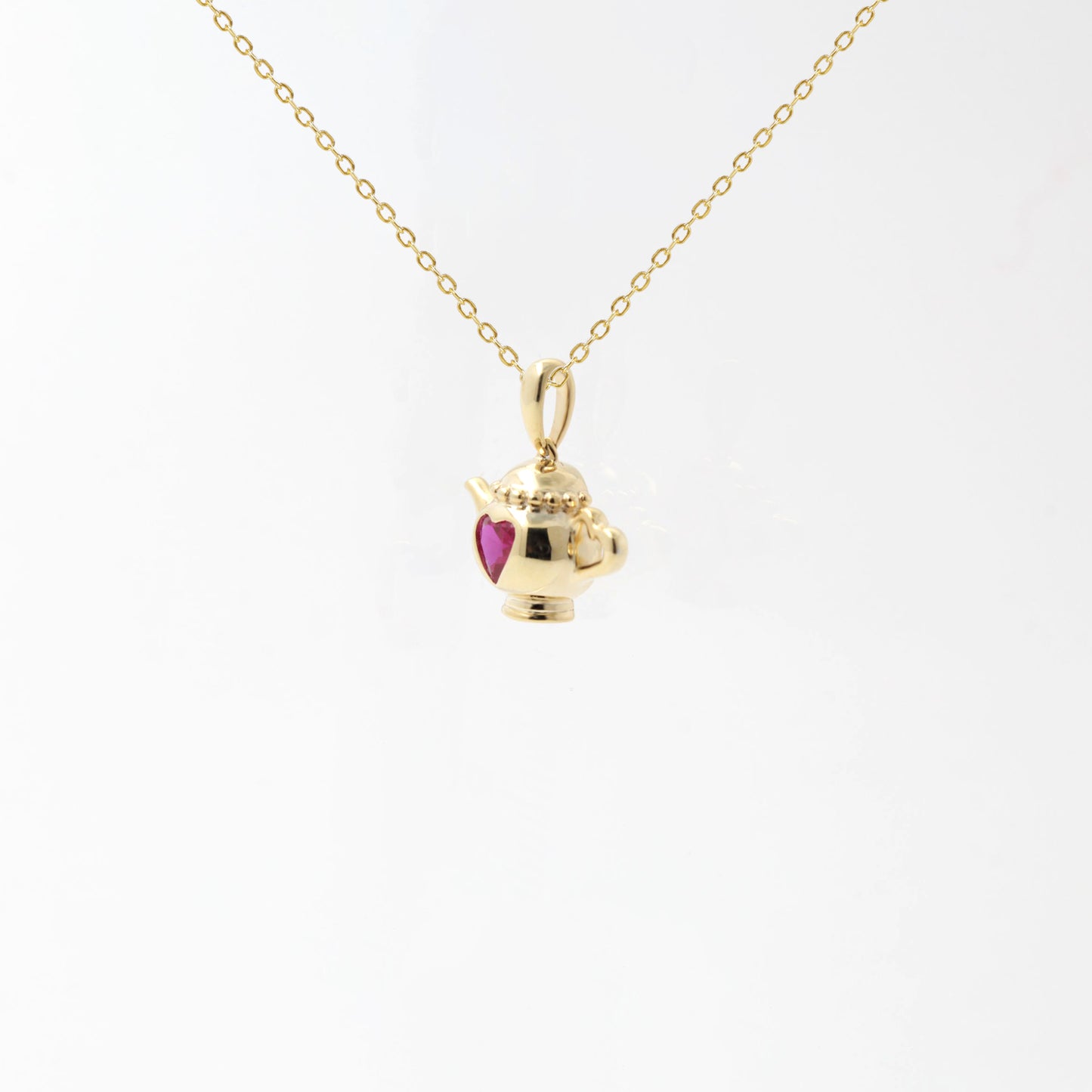 Cute Tea Pot Heart Ruby Necklace