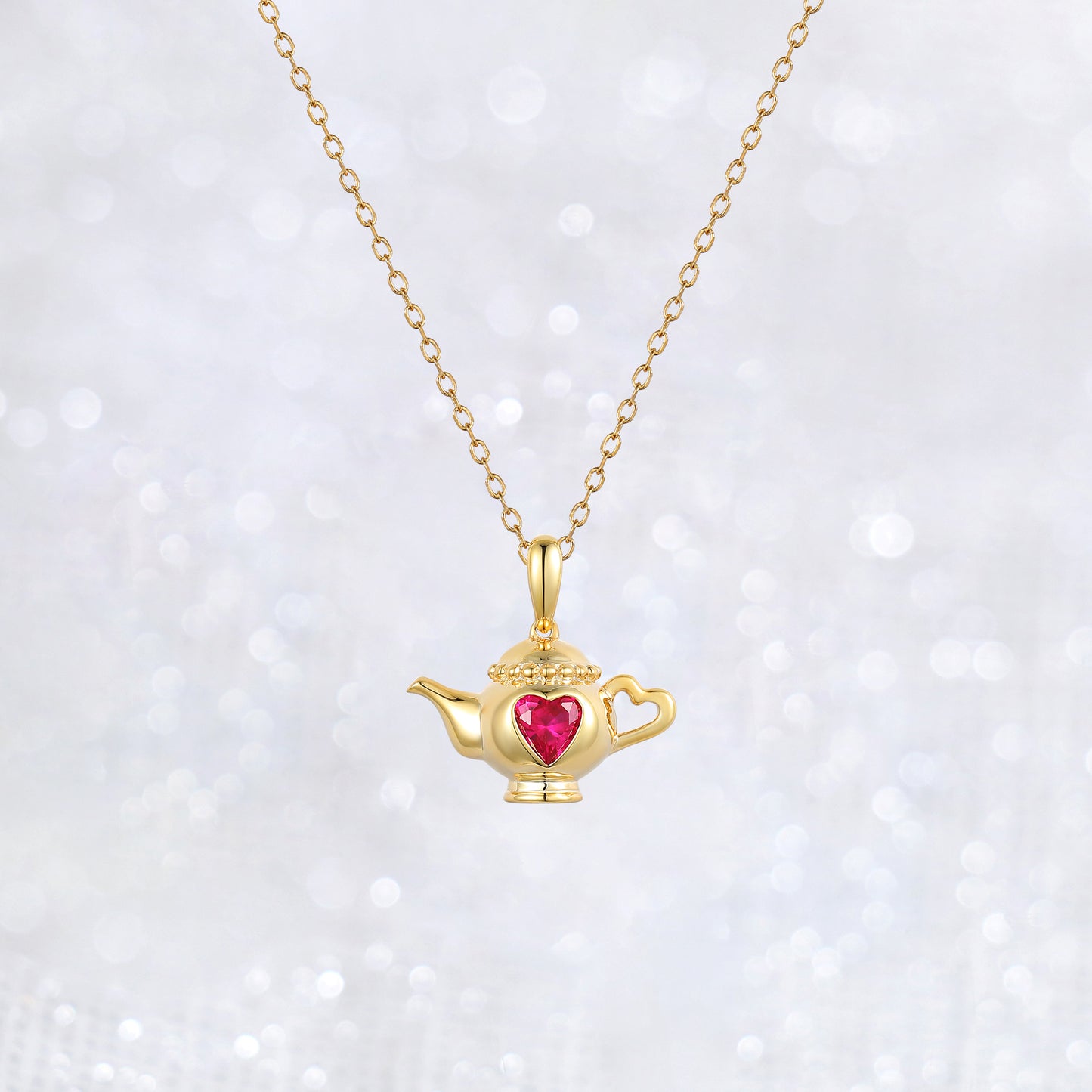 Cute Tea Pot Heart Ruby Necklace