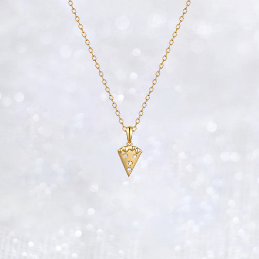 14K Gold Pizza Diamond Necklace