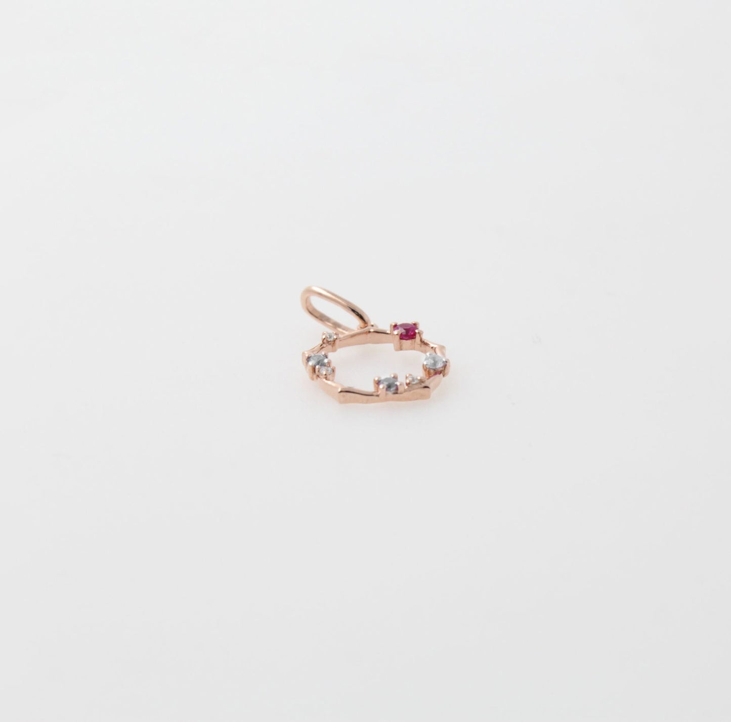 Rose Gold Open Circle Dainty Ruby Pendant