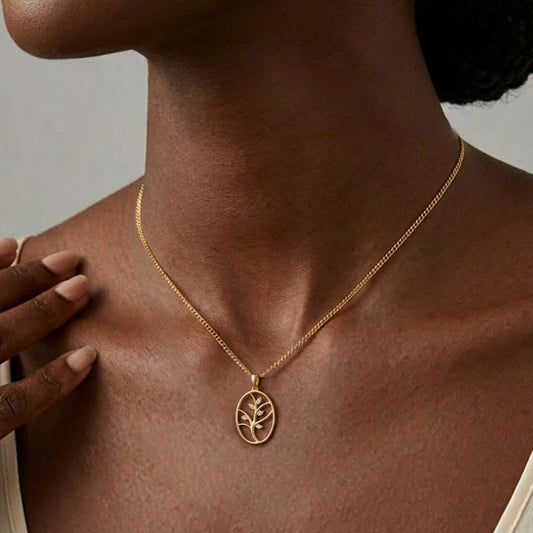 Gold Plant Diamond Oval Necklace