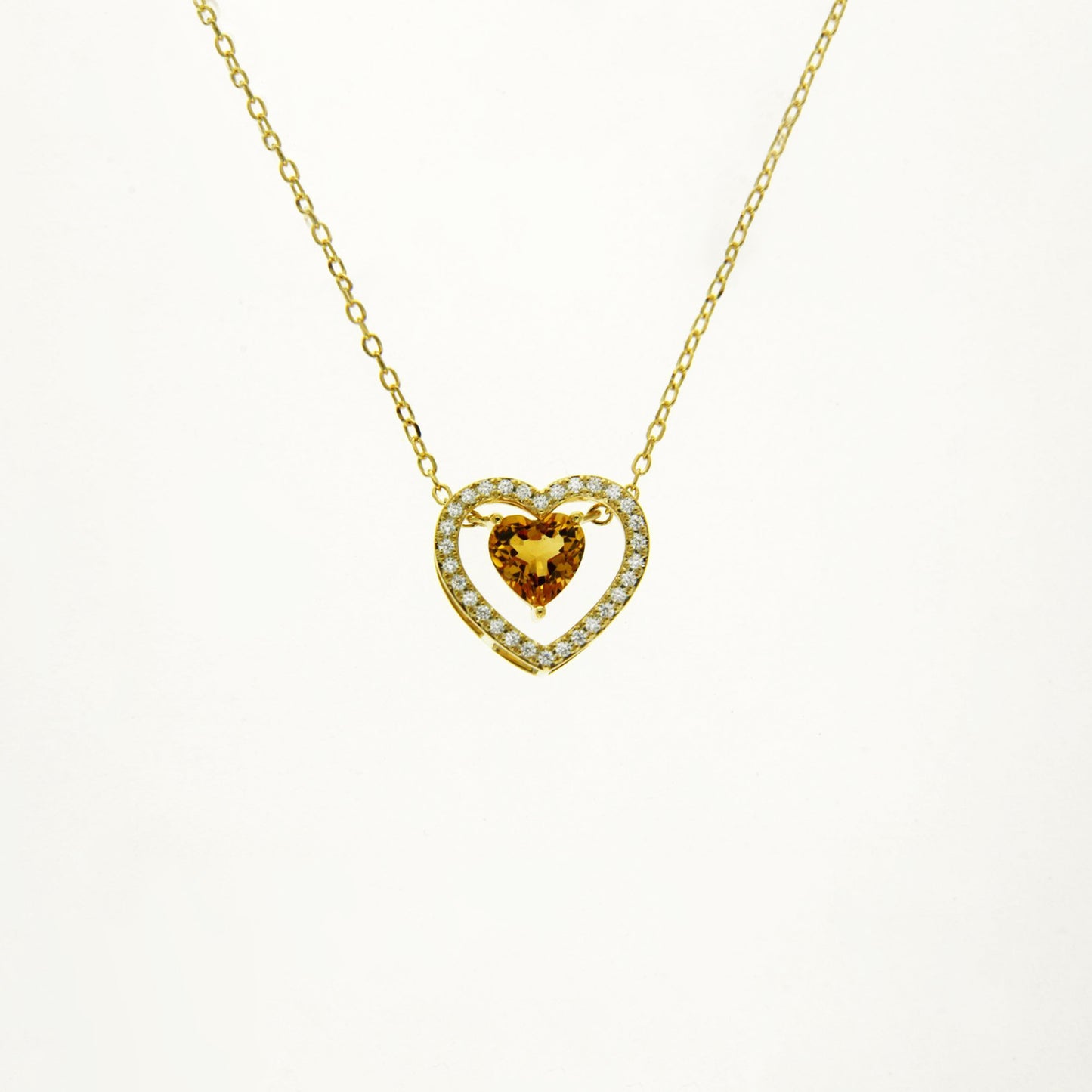 Citrine Diamond Open Heart Pendant