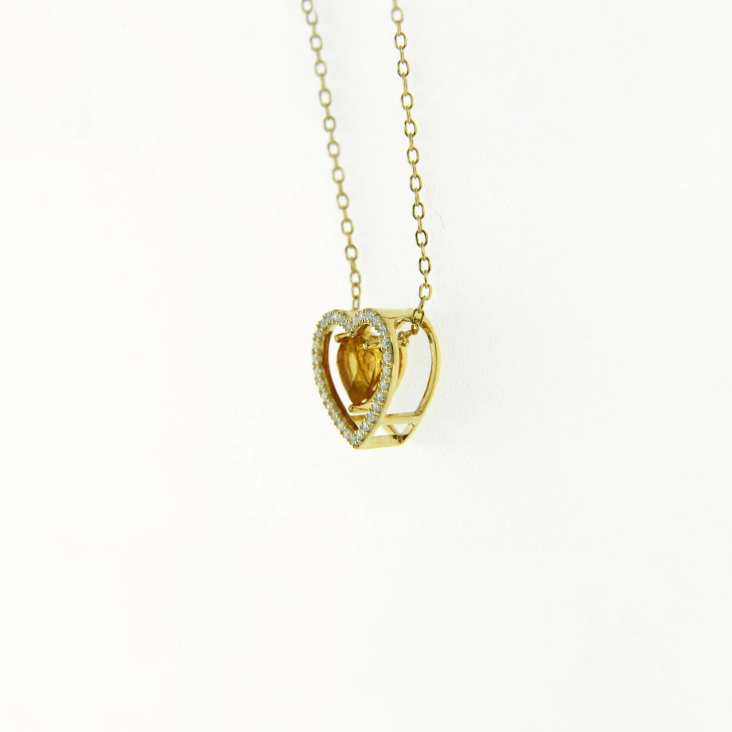 Citrine Diamond Open Heart Pendant