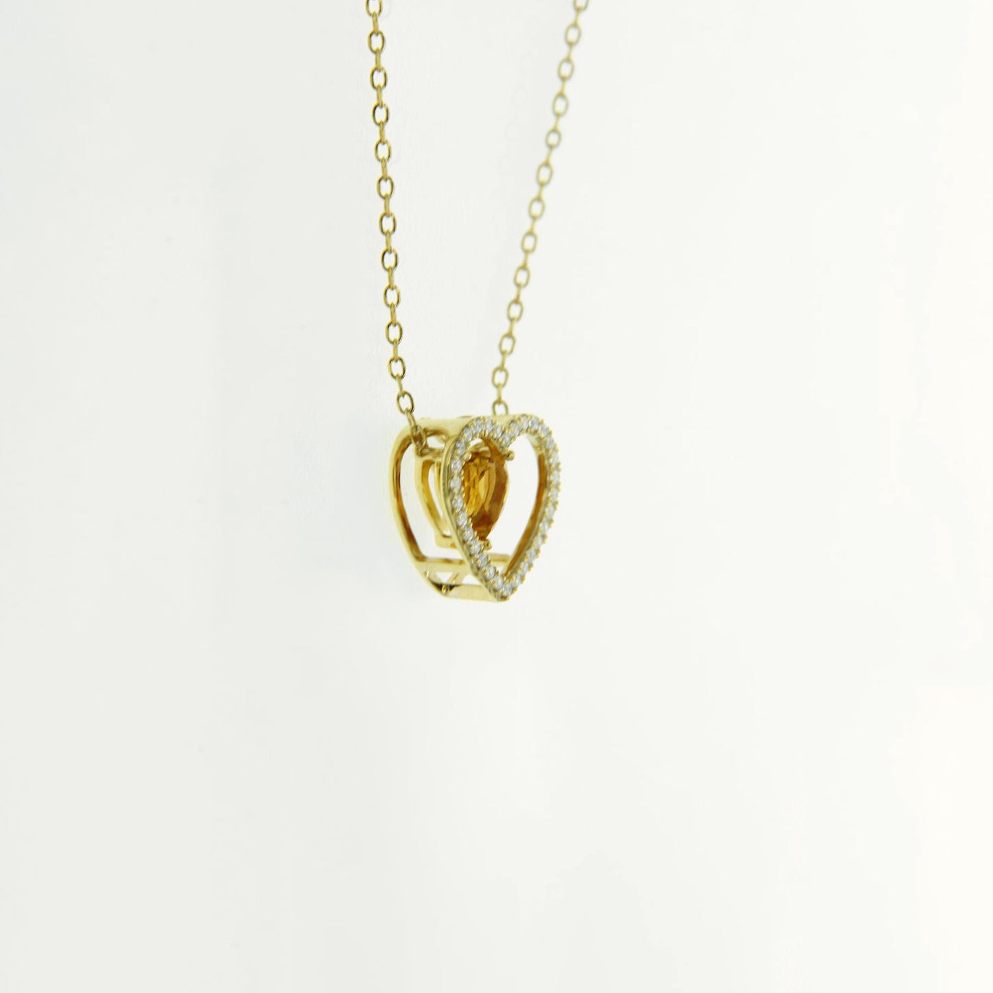 Citrine Diamond Open Heart Pendant