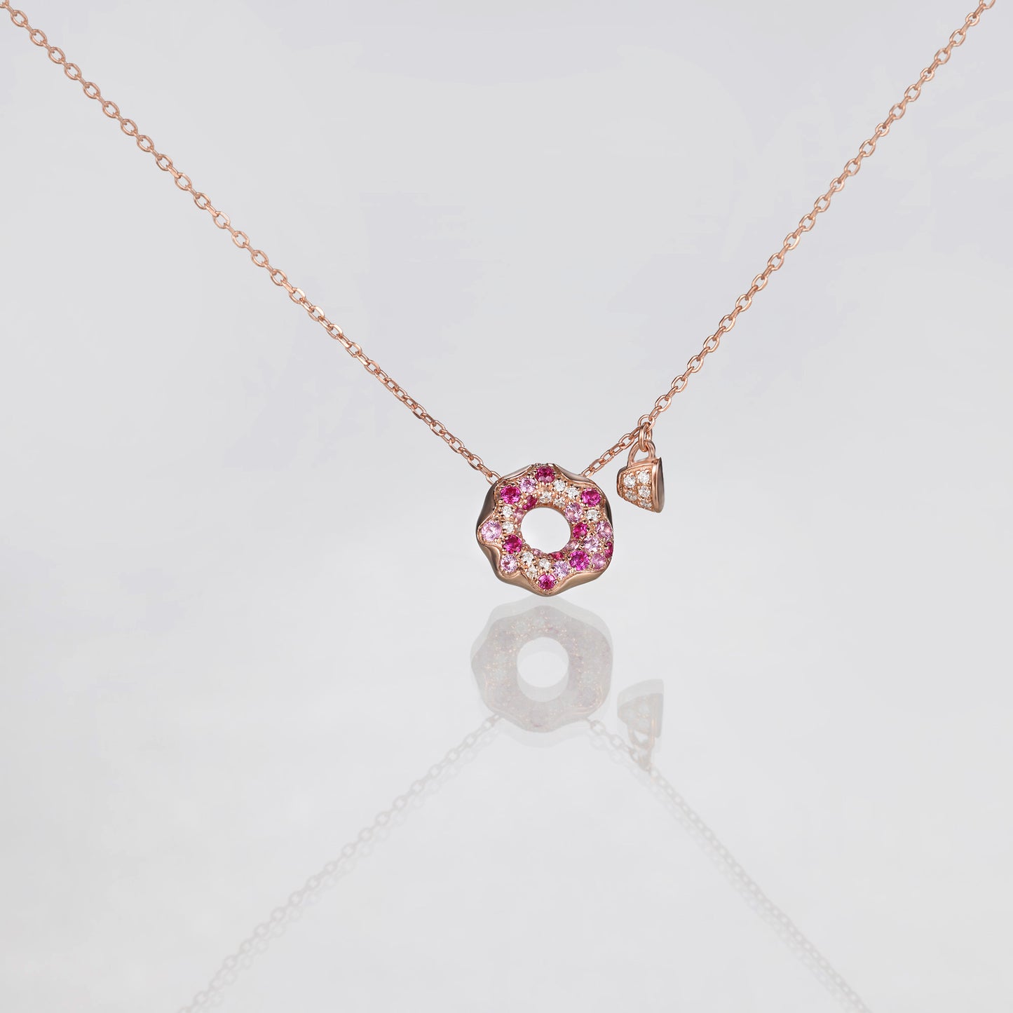 Lab Pink Sapphire Donut Tea Cup Necklace