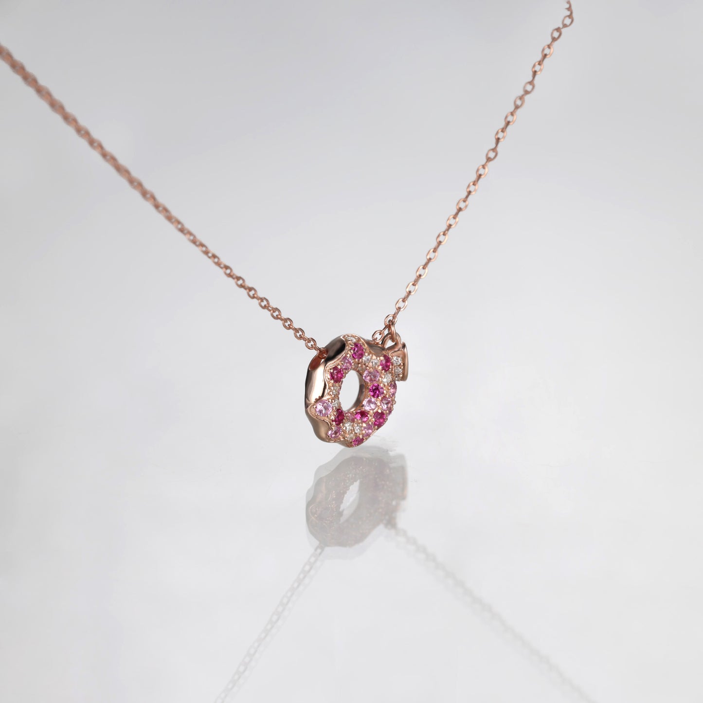 Lab Pink Sapphire Donut Tea Cup Necklace