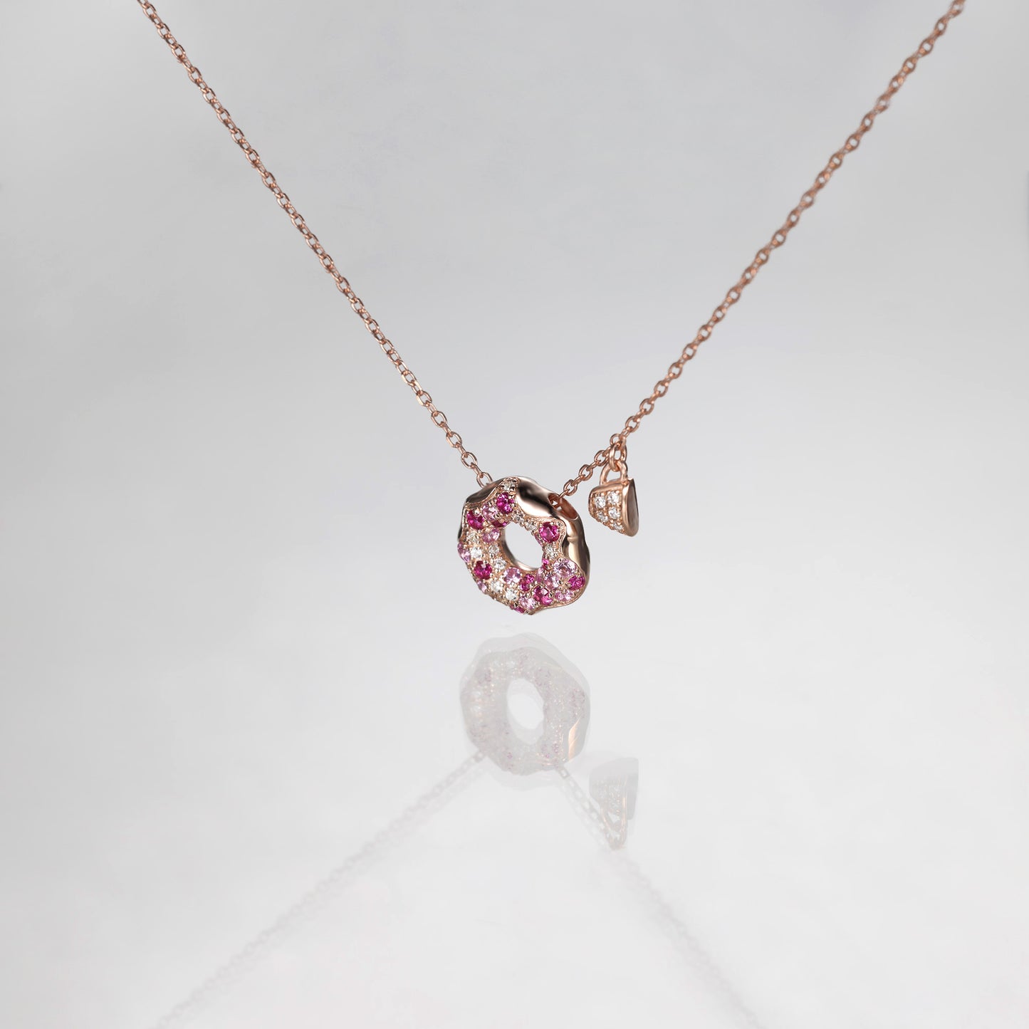 Lab Pink Sapphire Donut Tea Cup Necklace