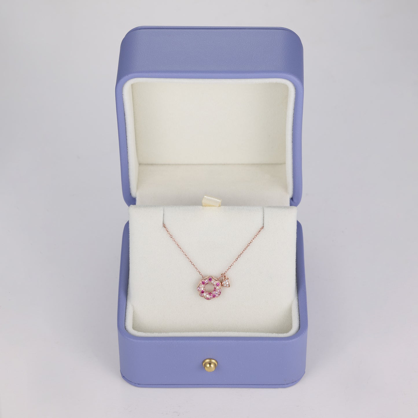 Lab Pink Sapphire Donut Tea Cup Necklace