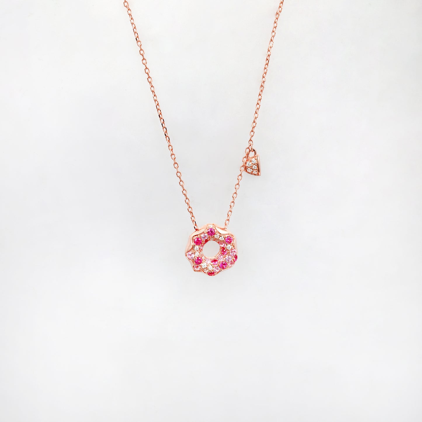 Lab Pink Sapphire Donut Tea Cup Necklace