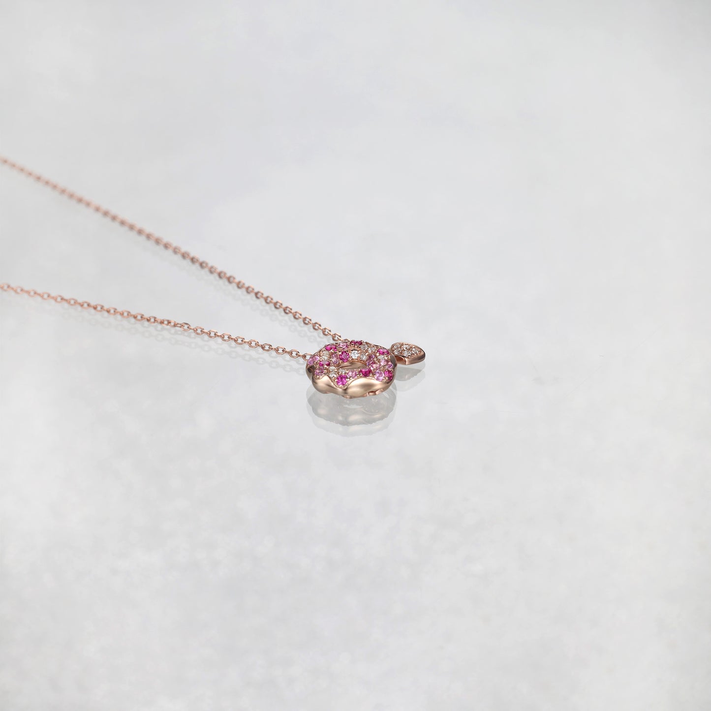 Lab Pink Sapphire Donut Tea Cup Necklace