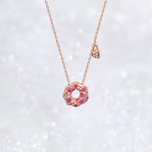 Lab Pink Sapphire Donut Tea Cup Necklace