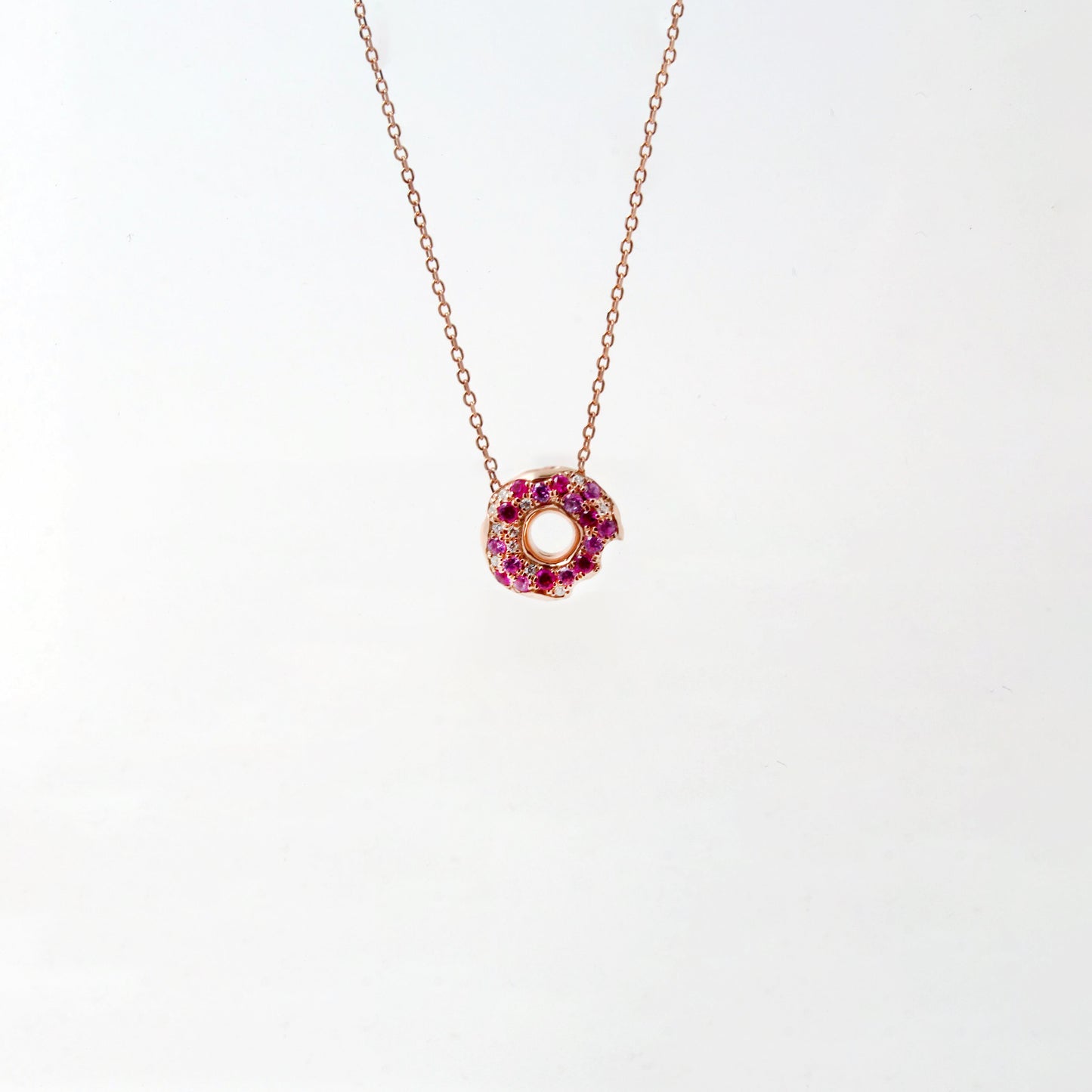 Lab Pink Sapphire Donut Necklace