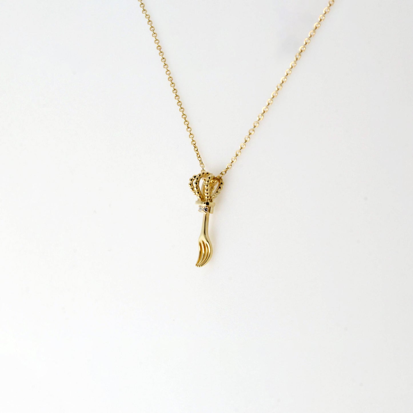 Gold Fork King Crown Charm Necklace