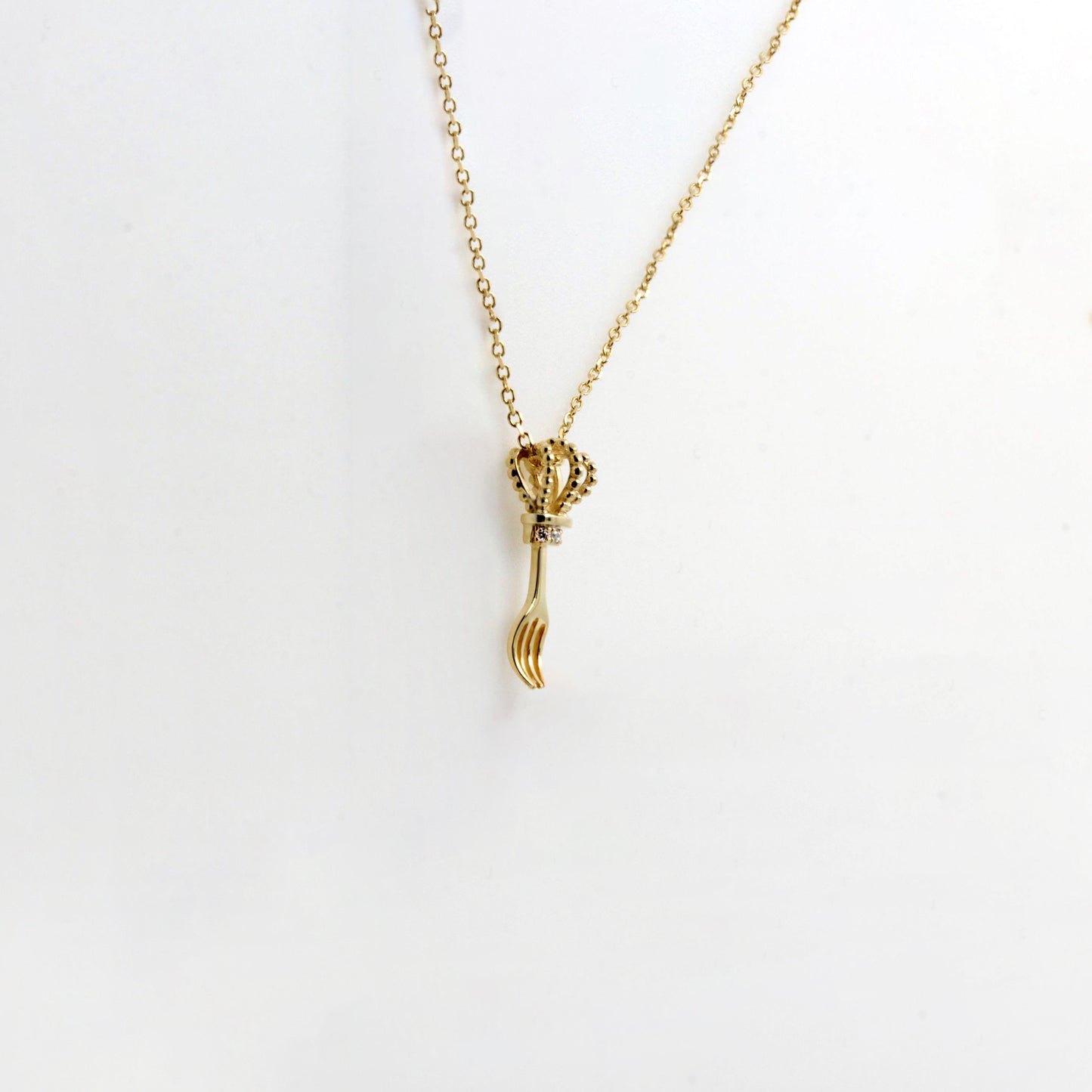 Gold Fork King Crown Charm Necklace