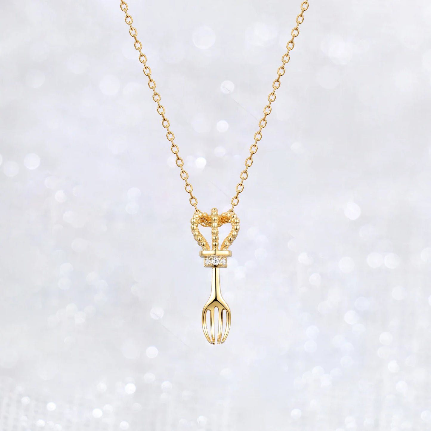 Gold Fork King Crown Charm Necklace