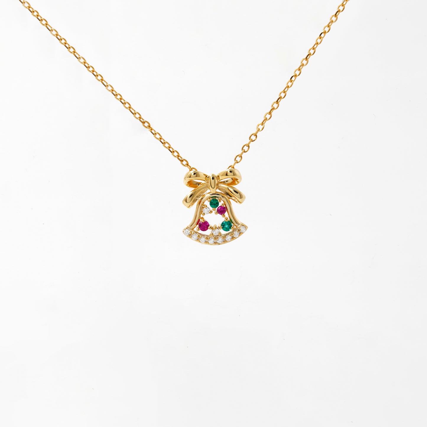 Ruby Emerald Christmas Bell Necklace