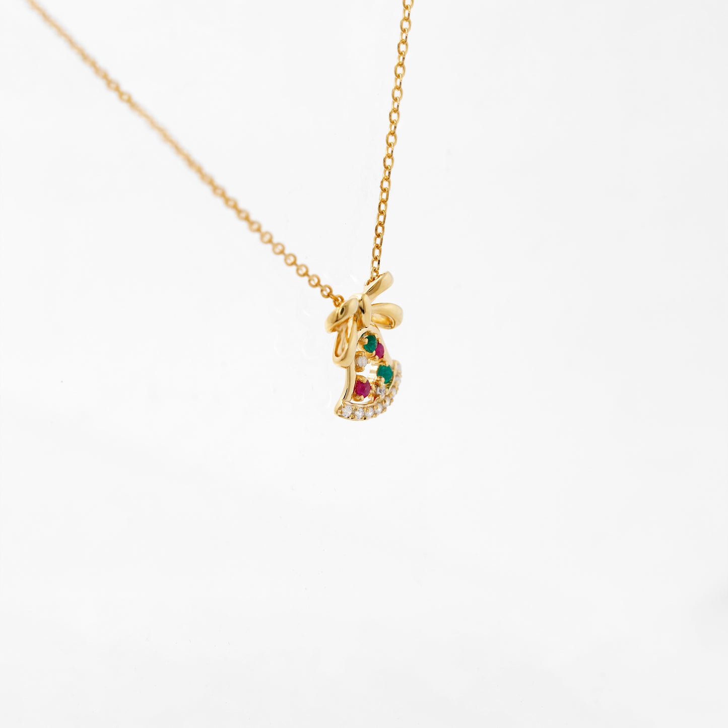 Ruby Emerald Christmas Bell Necklace